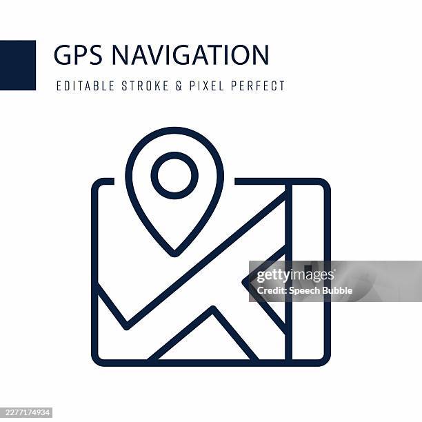 gps navigation line icon. editable stroke vector icon. - progress tracker stock illustrations