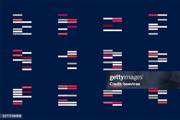 white and red rectangle mosaic checked pixelated symbol icon set collection on blue background - building blocks concept stock illustrations