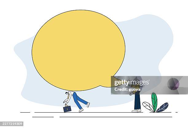 a man's speech overwhelmed another man. verbal intimidation, threats, or bullying. use a huge speech foam to hit small businessmen, and words hurt the concept map. - hostile work environment stock illustrations