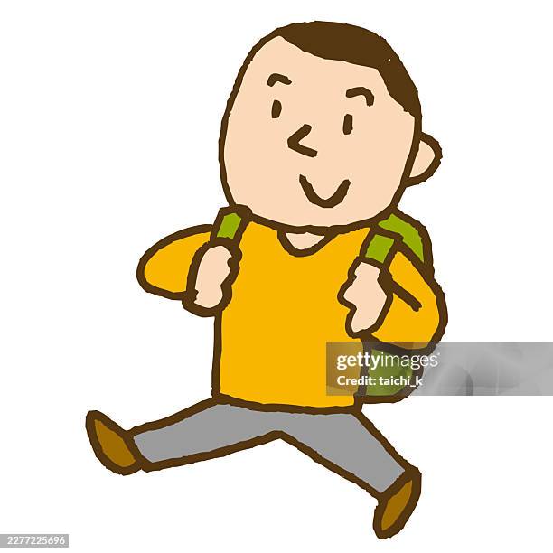 a man with a backpack on his back - man backpacking stock illustrations