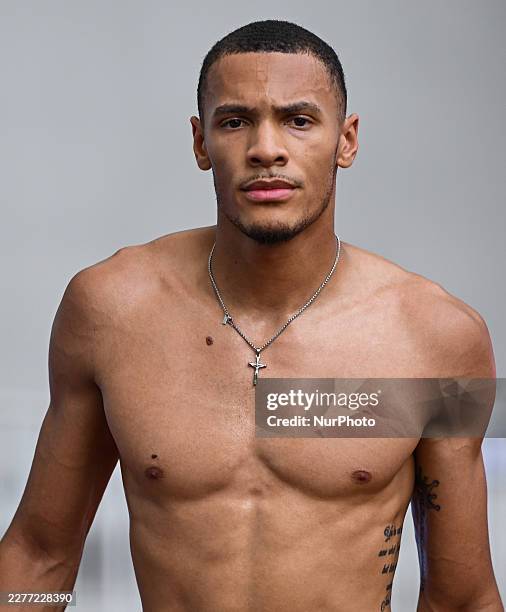 American 110m hurdles star Jamal Britt stands shirtless during a track training session on the eve of the Xiamen Diamond League, the second leg of...