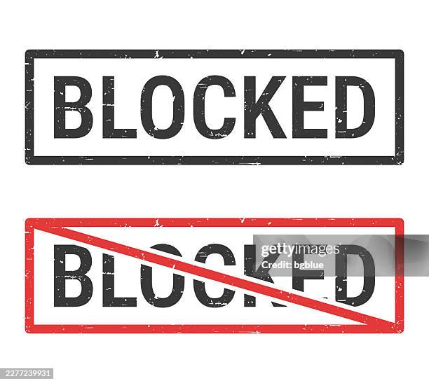 blocked - rubber stamps with crossed out stamp on white background - clogged stock illustrations