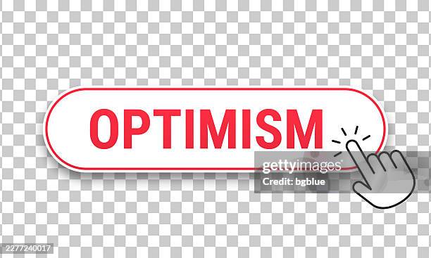 optimism - 3d click web button with hand cursor on blank background - excited computer stock illustrations
