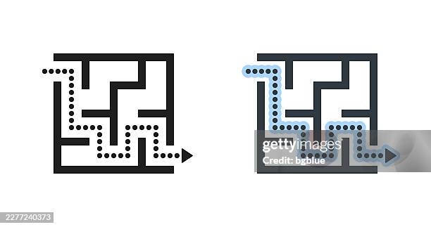 maze and solution. icons for design - editable icon - brain teaser stock illustrations