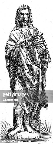 saint john the baptist holding a lamb — the standing figure points to his chest while the lamb in his arm marks him as the herald of christ - long beard stock illustrations