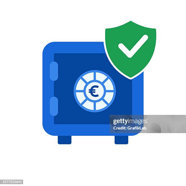 shielded security safe icon design protecting european currency - digital locker stock illustrations