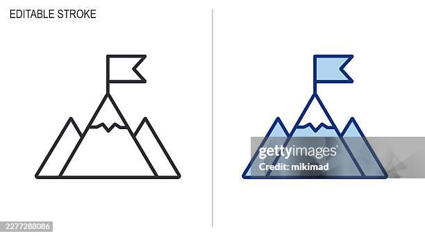 bildbanksillustrationer, clip art samt tecknat material och ikoner med goal achievement and success symbol. editable stroke. vector, eps10 - bergstopp