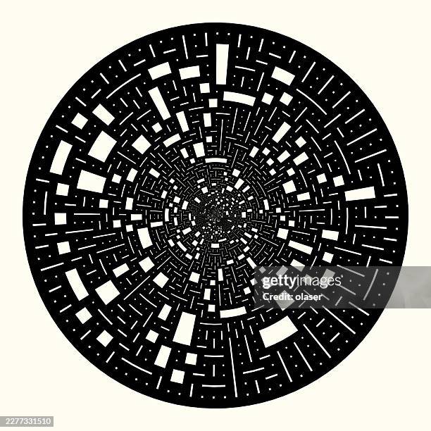 abstract black and white tunnel illusion. - circular maze stock illustrations