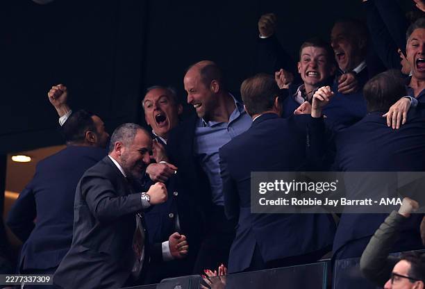 Prince William, Prince of Wales celebrates the first goal during the UEFA Europa League Final 2026 match between SC Freiburg and Aston Villa FC at...