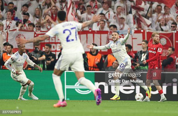 Emi Buendia of Aston Villa celebrates scoring his team's second goal during the UEFA Europa League Final 2026 match between SC Freiburg and Aston...