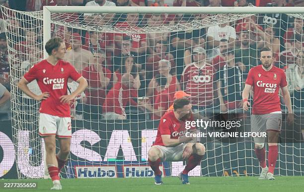 Standard's Casper Nielsen looks dejected during a soccer match between Standard de Liege and Sporting Charleroi, Saturday 23 May 2026 in Liege, on...