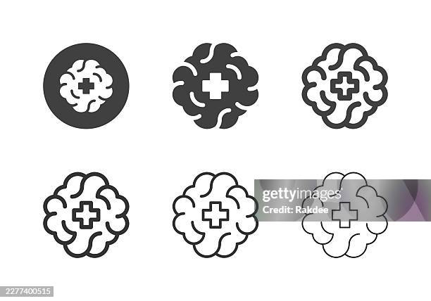 brain with first aid sign icons - multi series - user experience research stock illustrations