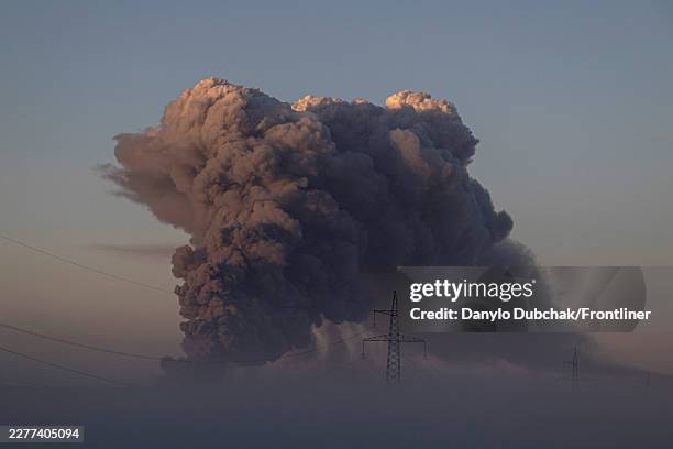 General view of the aftermath following one of the Russian ballistic missile strikes on Kyiv on May 24, 2026 in Kyiv, Ukraine. Russia launched a...