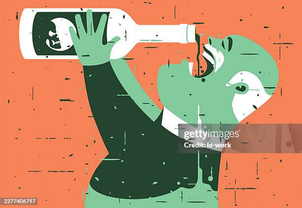 senior man holding beer bottle and drinking - dizzy man stock illustrations