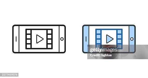 watch video on smartphone. icons for design - editable stroke icon - streaming services stock illustrations