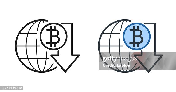 Bitcoin rate decrease. Icons for design - Editable stroke icon Bitcoin rate decrease. Icons for design - Editable stroke icon