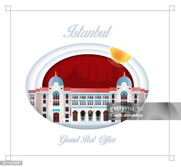 istanbul grand post office vector illustration - historical building stock illustrations
