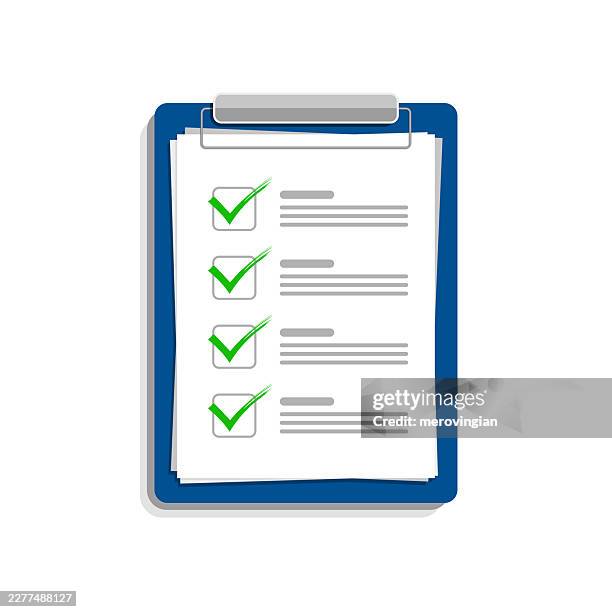 checklist clipboard flat design. detailed version - attendance stock illustrations