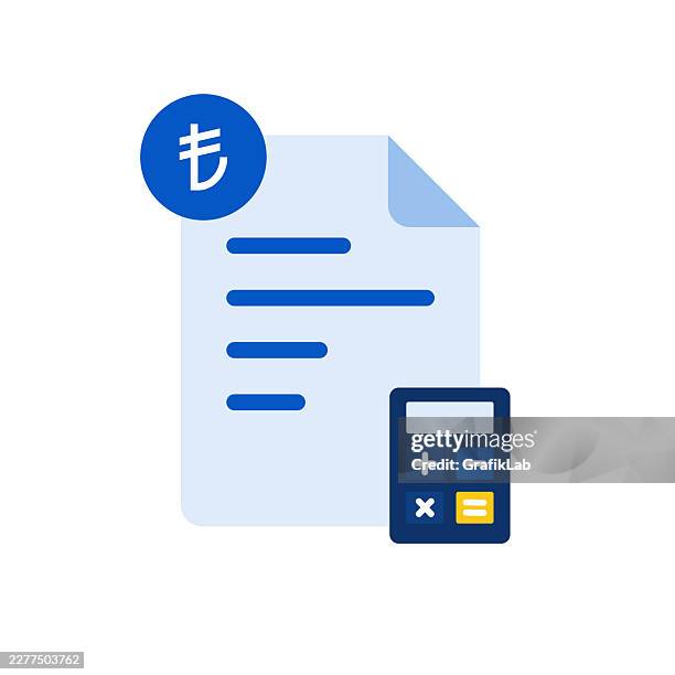turkish lira invoice calculation icon - calculator illustration stock illustrations