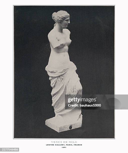 historic world photos: venus de milo, louvre gallery, paris, france, published in 1891 - fine art statue stock illustrations
