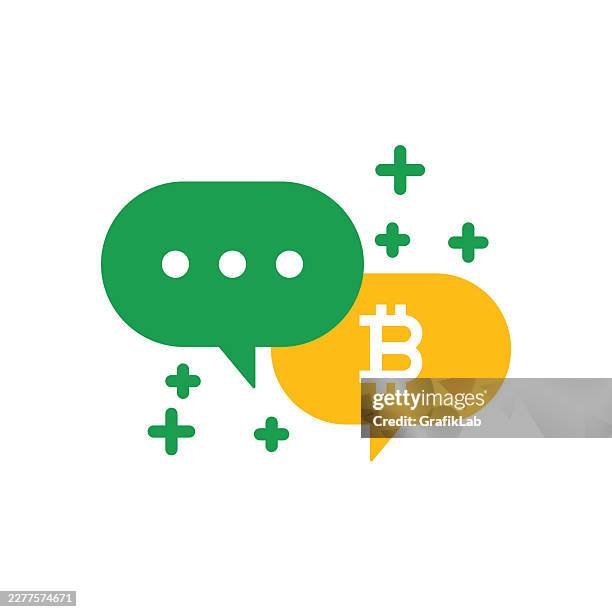 speech bubble icon with bitcoin symbol - bitcoin bubble stock illustrations