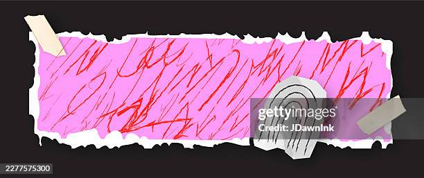 colorful crumpled ripped lined paper note pieces layout includes design elements adhesive tape, and crayon doodle and scribble elements - crayon scribble texture stock illustrations