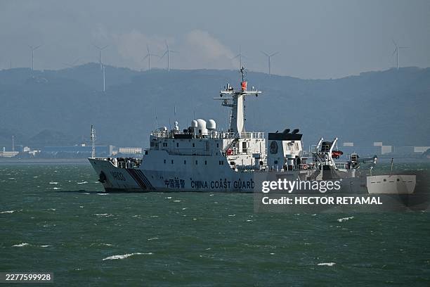 Chinese Coast Guard vessel is seen along the coast of Xiamen, in China's southeastern Fujian province on May 25, 2026.