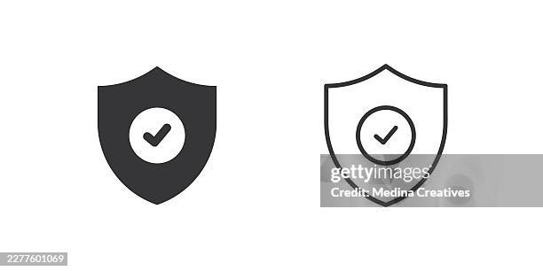 shield protection verified icons. glyph solid and line series icon. - shield tick stock illustrations