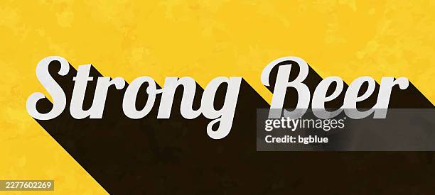 strong beer - text with long shadow on textured yellow background - brewing logo stock illustrations