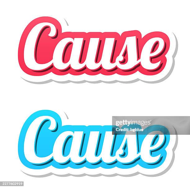cause - 3d text in red and blue on white background - chain reaction graphics stock illustrations