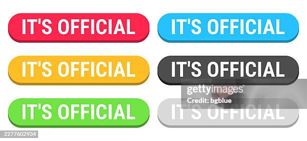 it's official - colorful 3d click web buttons on blank background - visitor badge stock illustrations
