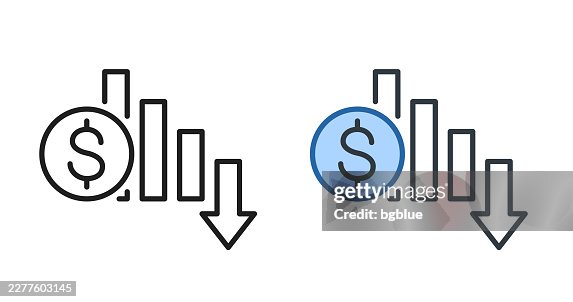 Dollar rate decrease. Icons for design - Editable stroke icon Dollar rate decrease. Icons for design - Editable stroke icon