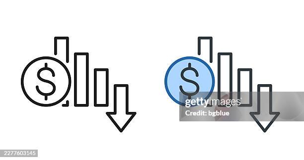 dollar rate decrease. icons for design - editable stroke icon - reduce debt icon stock illustrations