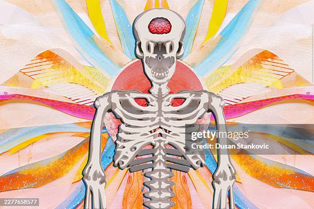 ai consciousness and human skeleton digital illustration. - virtual wellness stock illustrations