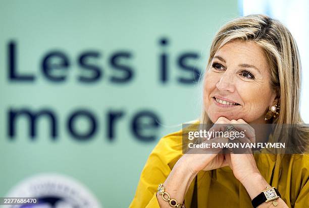 Queen Máxima of the Netherlands attends a meeting with representatives from organisations about the "Less is More" health program during a visit at...