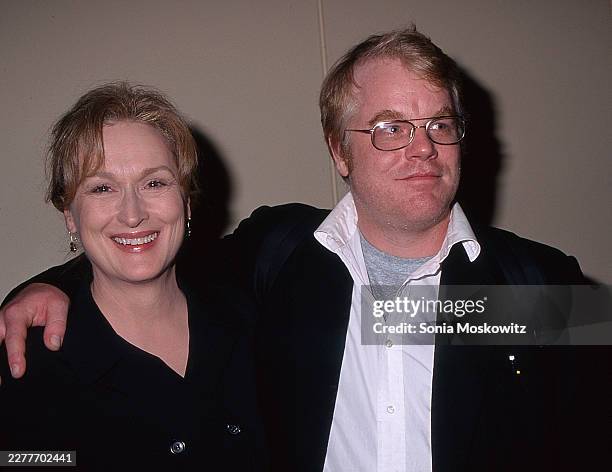 Meryl Streep and Philip Seymour Hoffman attend “The World Of Nick Adams” Concert Premiere at Avery Fisher Hall on November 19, 2001 in New York City.