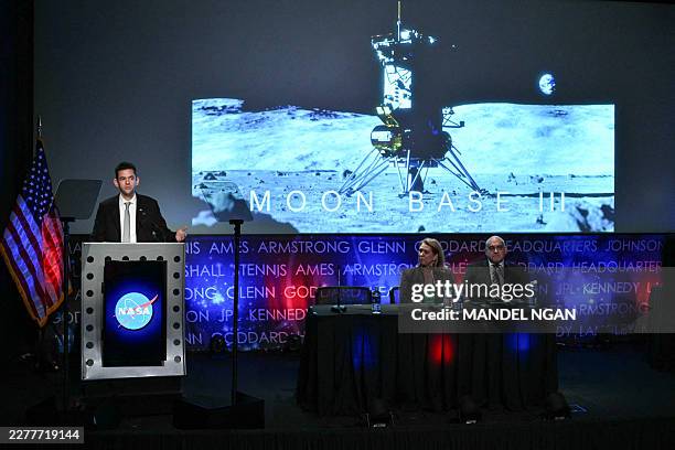 Administrator Jared Isaacman speaks during a news conference at NASA headquarters in Washington, DC, on May 26 to outline plans for NASA's "Moon...