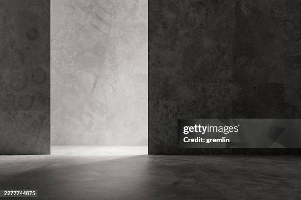 empty concrete corridor - betonnen muur stockfoto's en -beelden