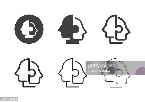 human head jigsaw puzzle icons - multi series - slide puzzle stock illustrations