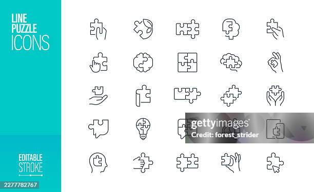 illustrations, cliparts, dessins animés et icônes de ligne d’énigme, ligne d’icônes, trait modifiable - puzzle