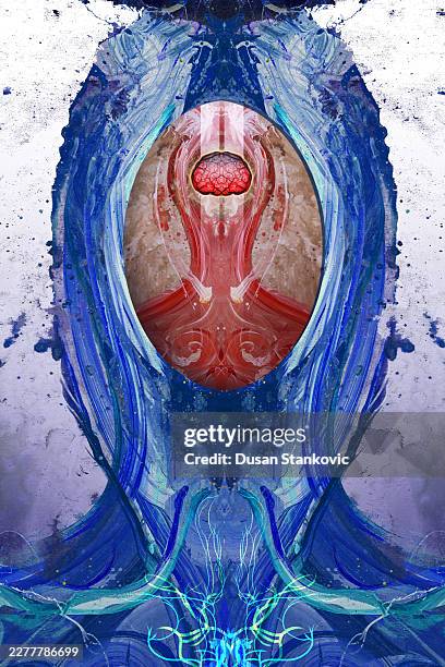 abstract ai brain concept and digital consciousness - virtual wellness stock illustrations