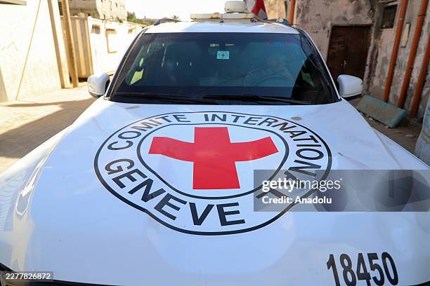 Group of Palestinian prisoners released by Israeli forces arrive in Deir al-Balah, Gaza, Palestine, through the International Committee of the Red...