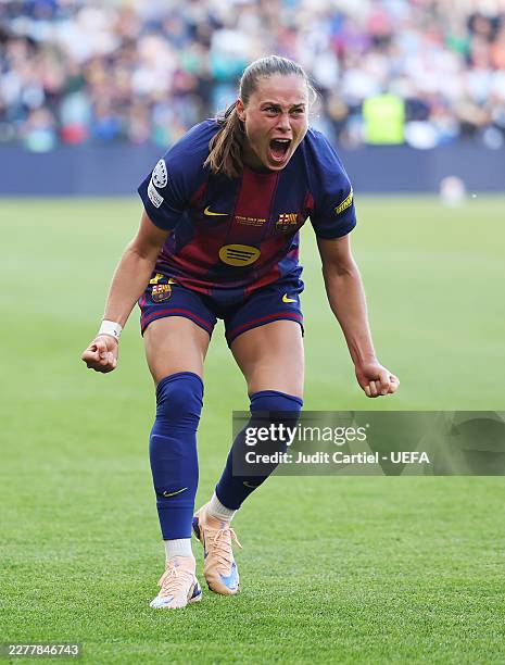 Ewa Pajor of FC Barcelona celebrates scoring her team's first goal during the UEFA Women's Champions League Final 2026 match between FC Barcelona and...