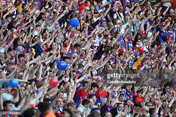 Fans show their support during the UEFA Conference League play offs final match between Crystal Palace and Rayo Vallecano at Red Bull Arena in...