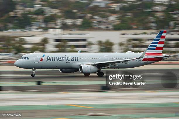 An American Airlines Airbus A321 airplane departs from San Diego International Airport en route to Chicago on May 27, 2026 in San Diego, California.