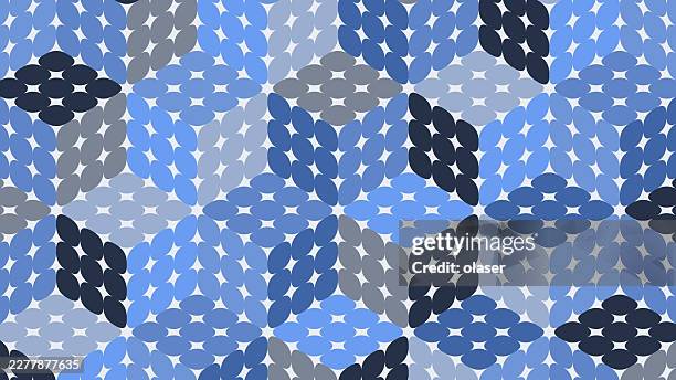 patterned blue, gray, and navy geometric background made of repeating rounded shapes with a woven, tiled look and soft contrast. - green screen background stock illustrations