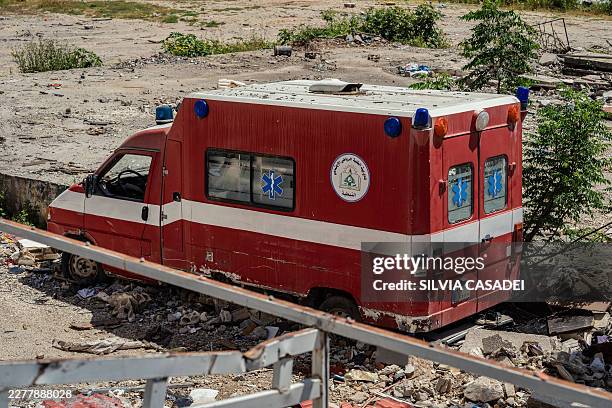 Damaged ambulance is seen following Israeli bombardment in Nabatieh, southern Lebanon on May 15, 2026. Despite the ceasefire announced on April 16...