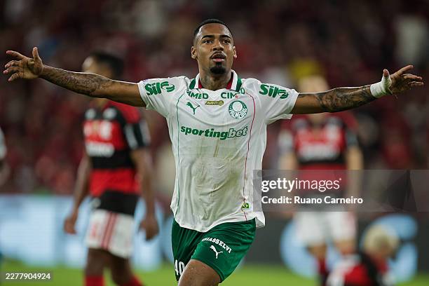 Allan of Palmeiras celebrates after scoring the team's second goal during the match between Flamengo and Palmeiras as part of Brasileirao 2026 at...