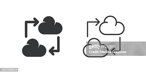 cloud-to-cloud migration icons. glyph solid and line series icon. - cloud security stock illustrations