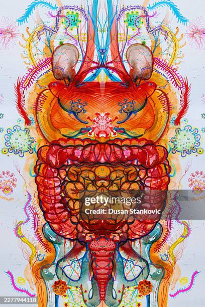 human digestive system infection and gut microbiome concept - microbiome stock illustrations